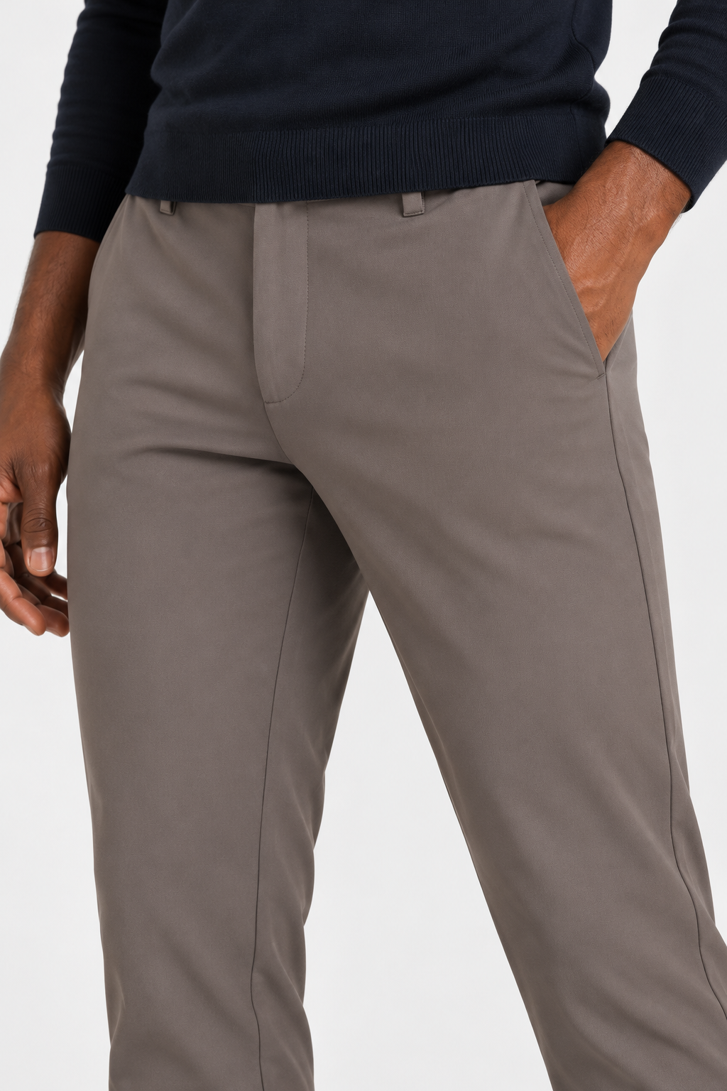 Heirvale Tech Trouser in Grey, close-up of front and pocket