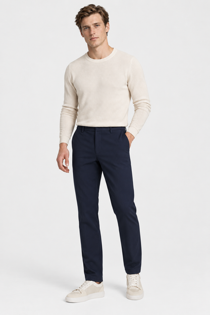 Heirvale Tech Trouser in Navy Blue, full outfit on model