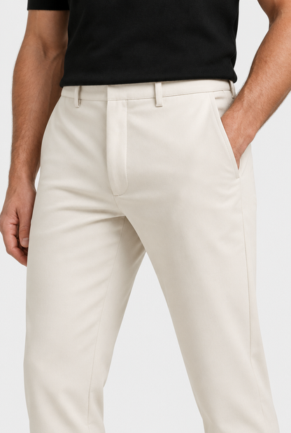 The Tech Trouser — Off-White, waistband and pocket detail