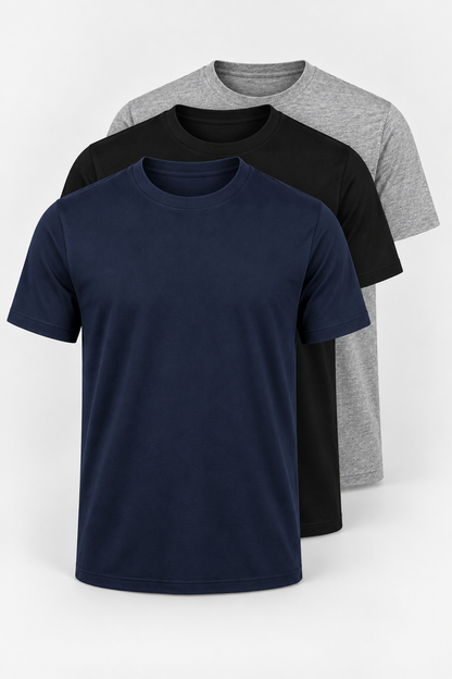 The Dark Edit 3-pack: black, navy and heather grey plain T-shirts