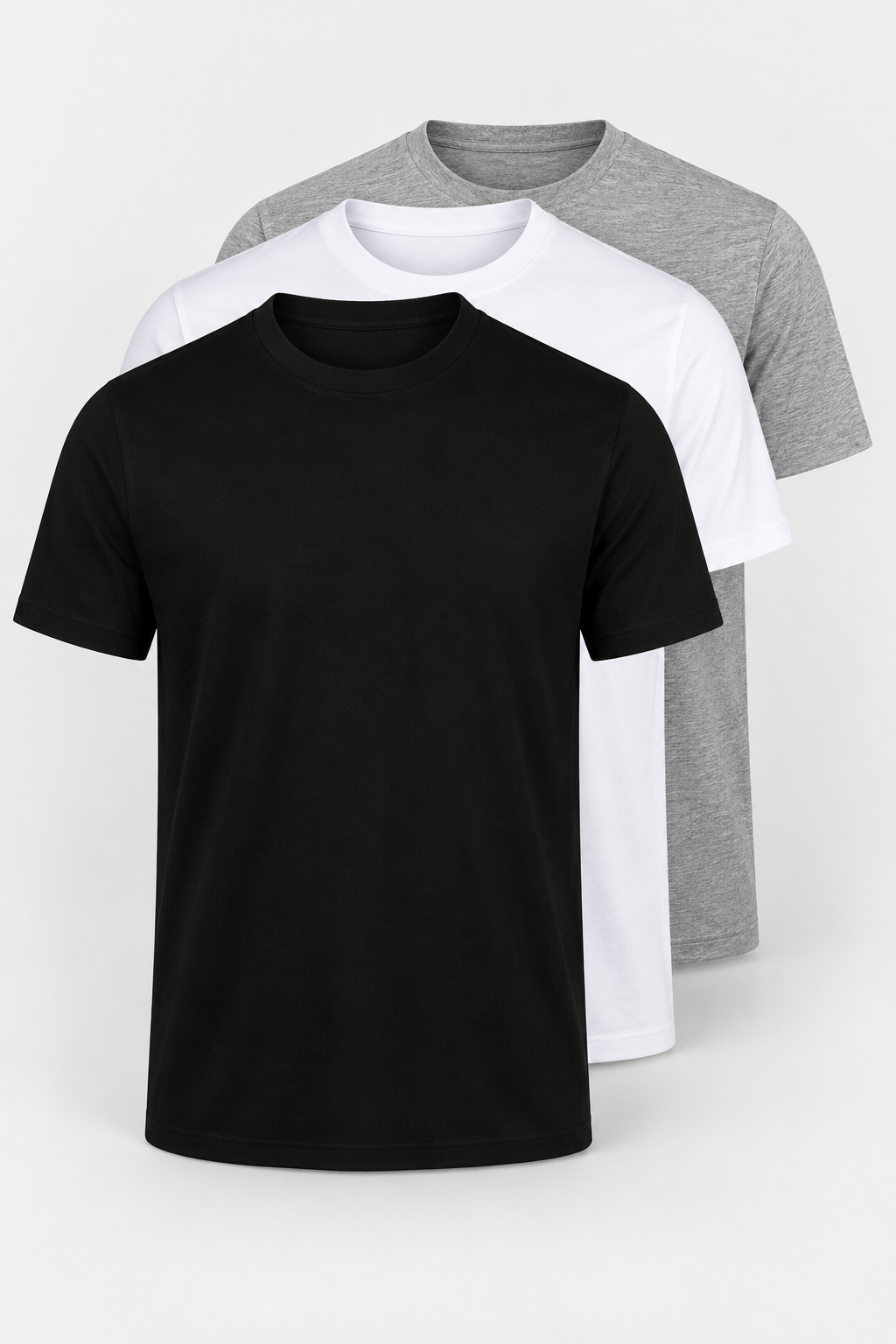 The Essentials 3-pack: black, white and heather grey plain T-shirts