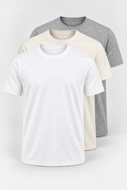 The Light Edit 3-pack: white, off-white and heather grey plain T-shirts