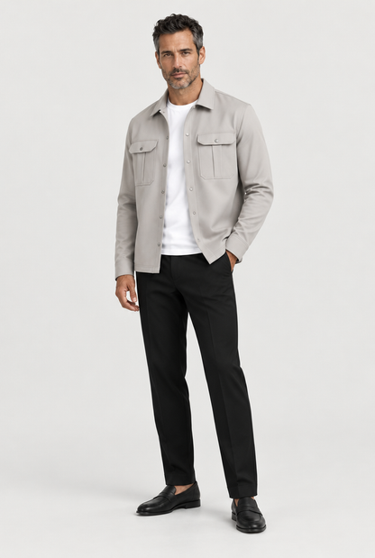 The Cargo Overshirt — Deep Stone — full-length studio look