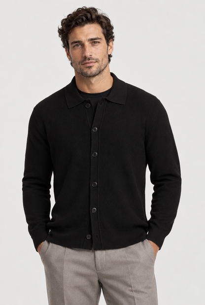 The Fine-Knit Cardigan — Black — front view