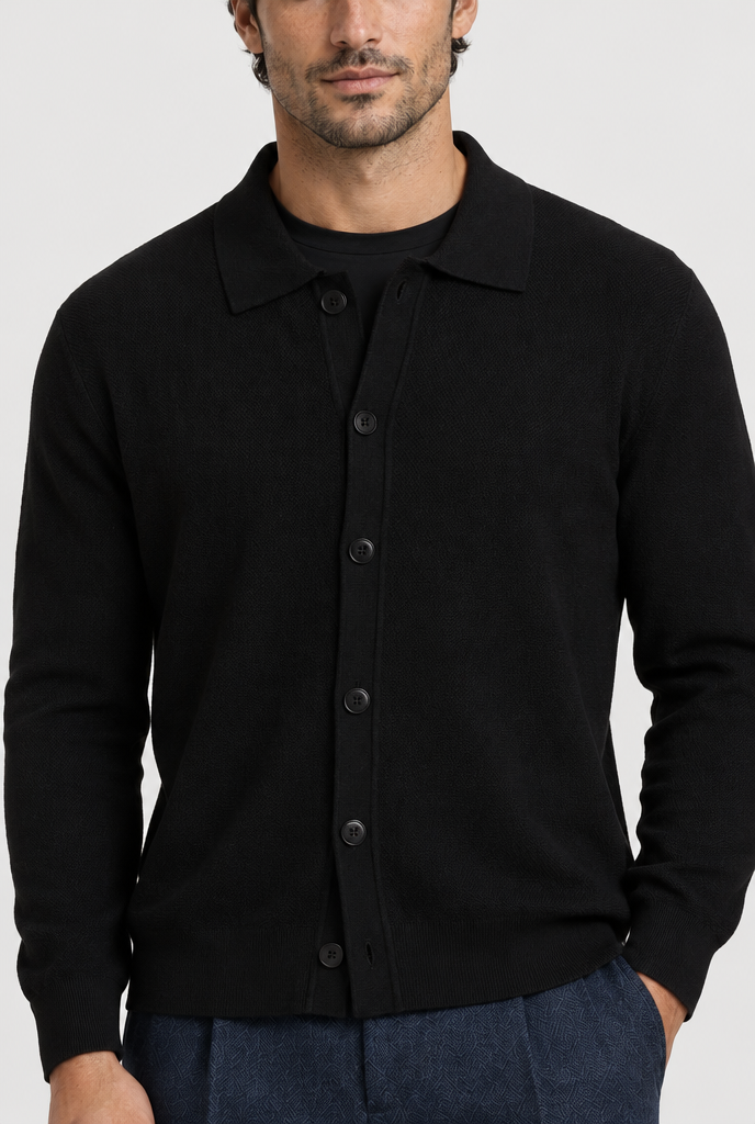 The Fine-Knit Cardigan — Black — detail