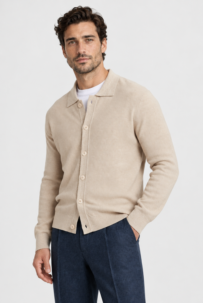 The Fine-Knit Cardigan — Light Beige — alternate view