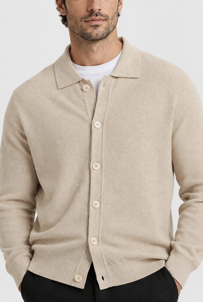 The Fine-Knit Cardigan — Light Beige — detail