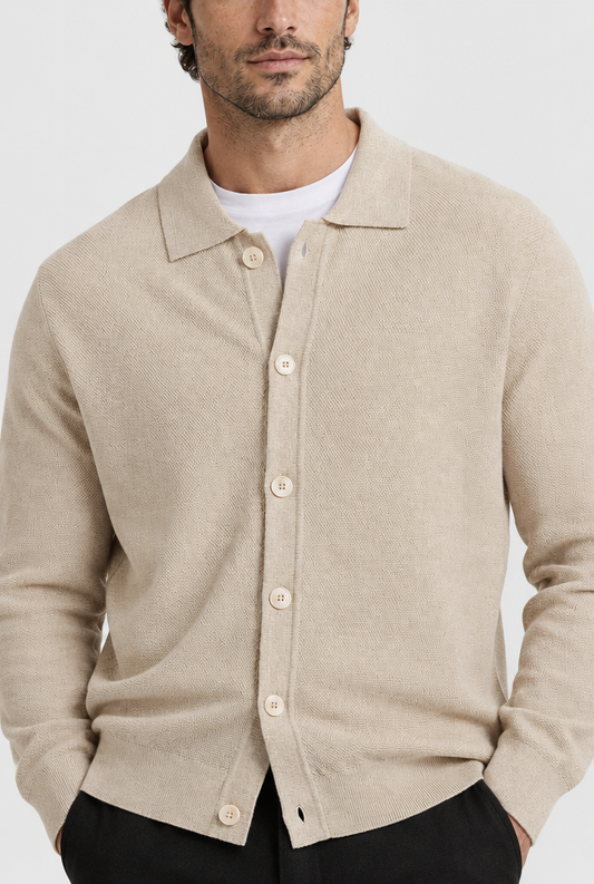 The Fine-Knit Cardigan — Light Beige — detail