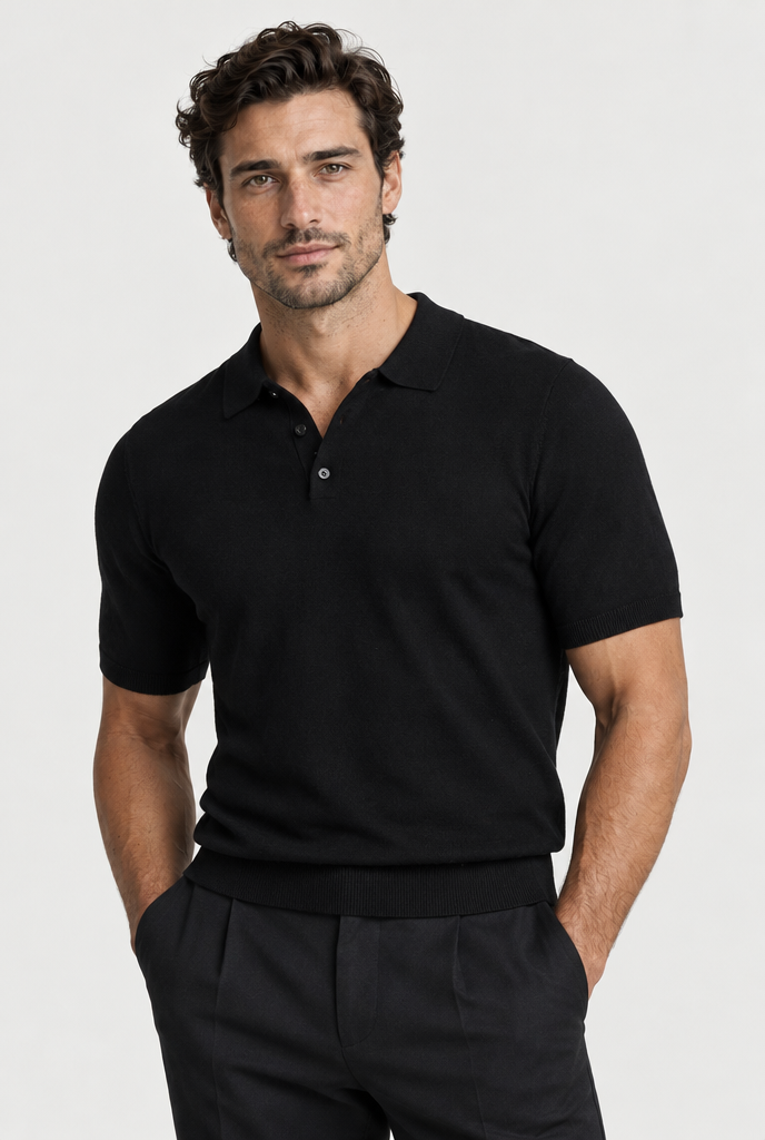 The Fine-Knit Polo — Black — main view