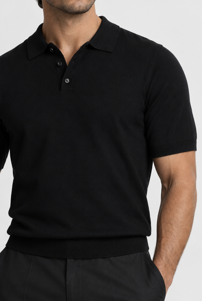 The Fine-Knit Polo — Black — detail