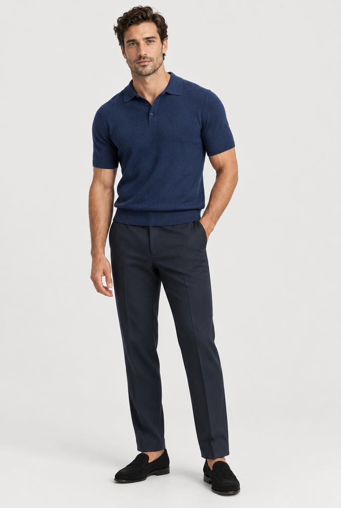The Fine-Knit Polo — Navy Blue — full look