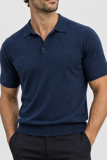 The Fine-Knit Polo — Navy Blue — detail