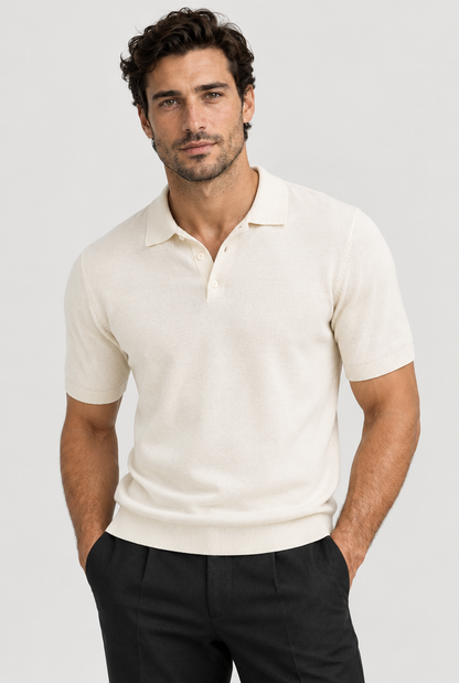 The Fine-Knit Polo — Oat Milk — main view