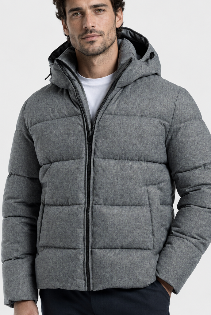 The Hooded Puffer — Storm Grey — detail