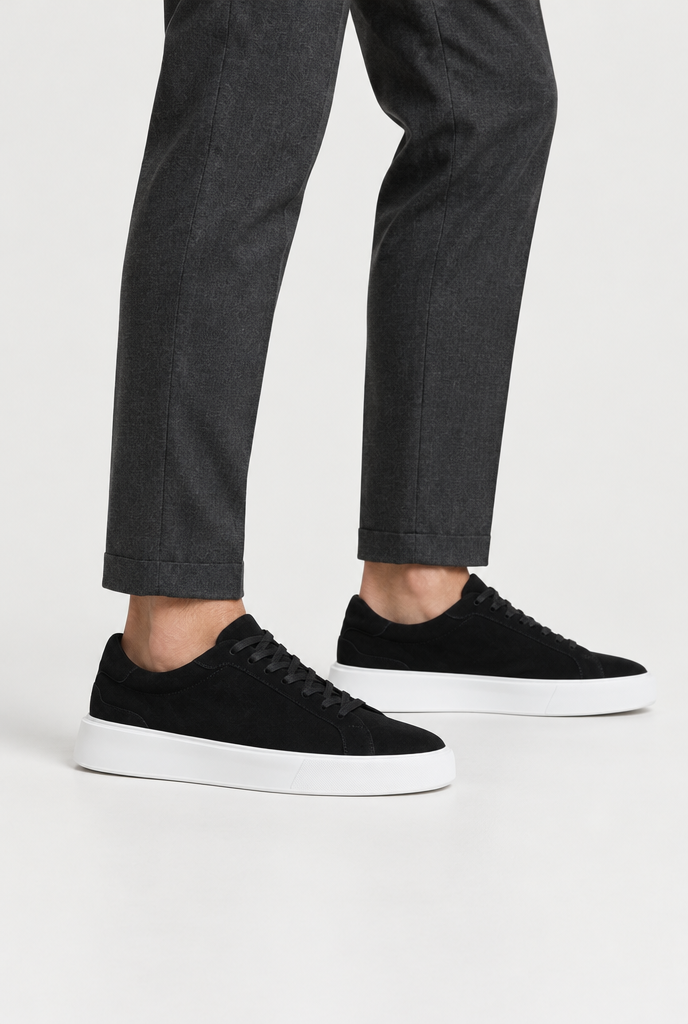 The Low-Profile Trainer — Black — alternate on-model shoe view