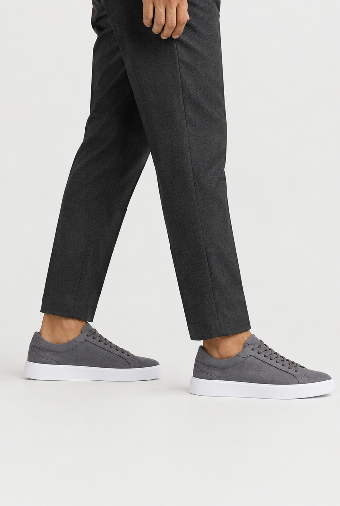 The Low-Profile Trainer — Dark Grey — alternate on-model shoe view