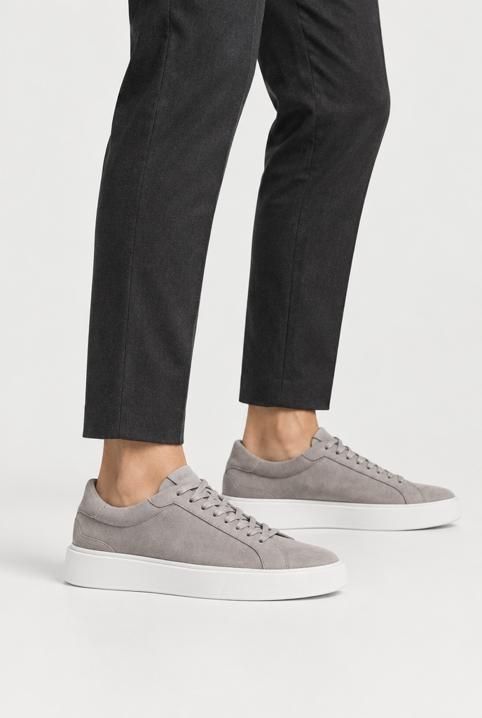 The Low-Profile Trainer — Grey — alternate on-model shoe view