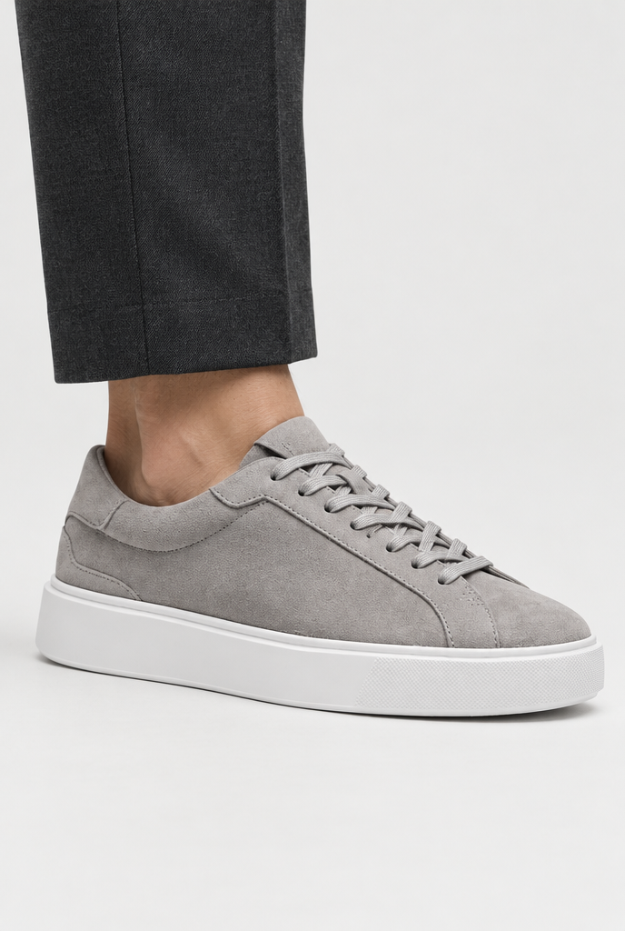 The Low-Profile Trainer — Grey — shoe upper and sole detail