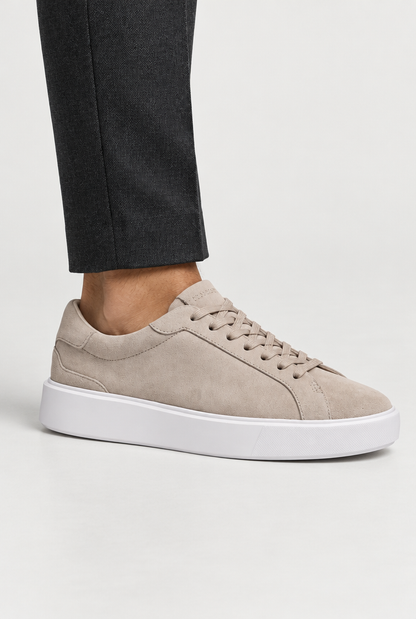 The Low-Profile Trainer — Taupe — shoe upper and sole detail