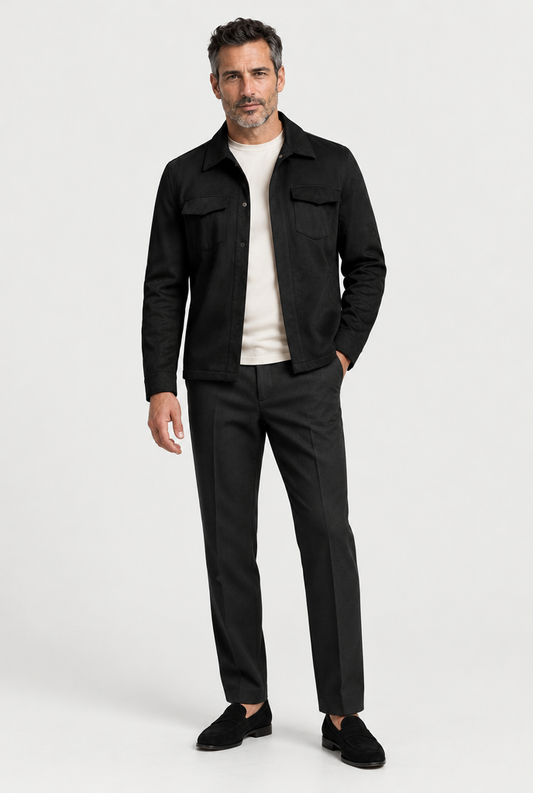 The Minimal Overshirt — Black — full look