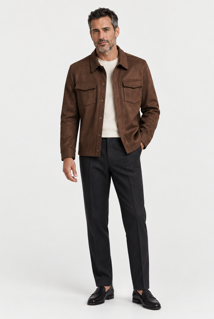 The Minimal Overshirt — Brown — full look