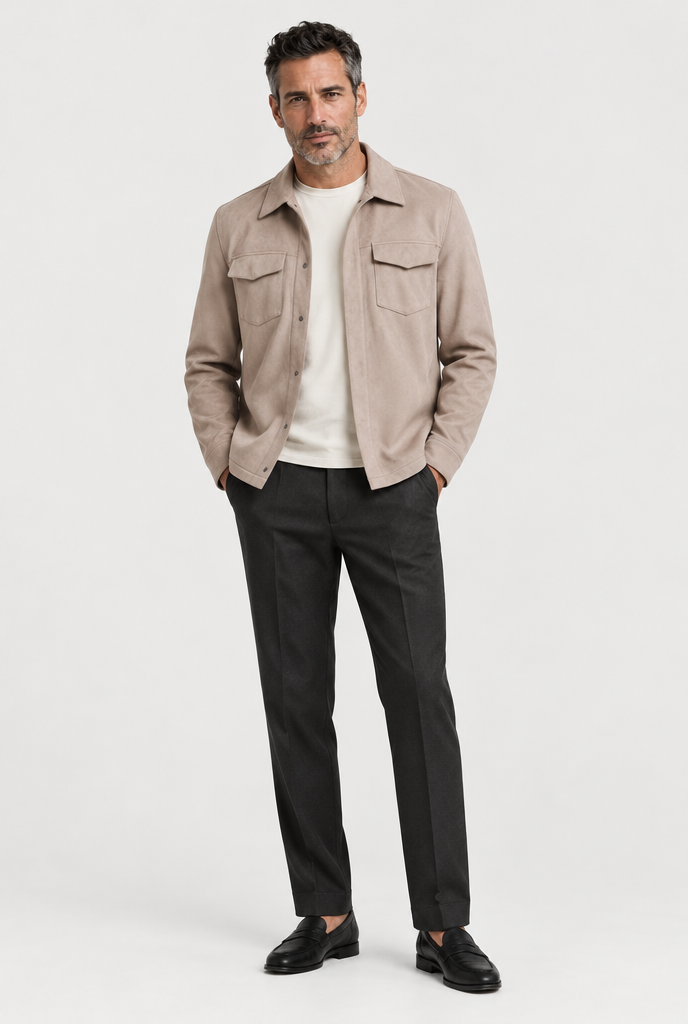 The Minimal Overshirt — Deep Stone — full look