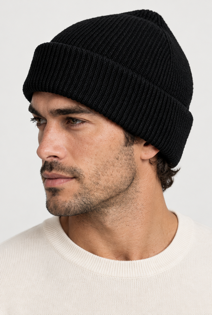 The Ribbed Beanie — Black, second view