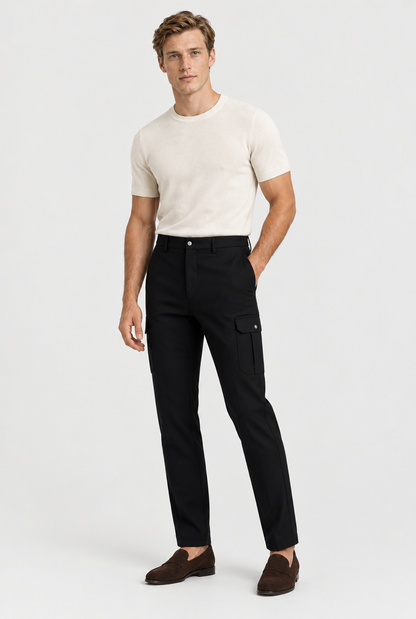 The Slim Cargo Trouser — Black — full look