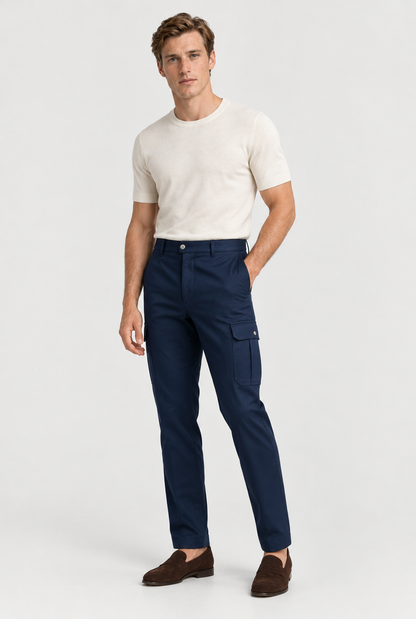 The Slim Cargo Trouser — Navy Blue — full look