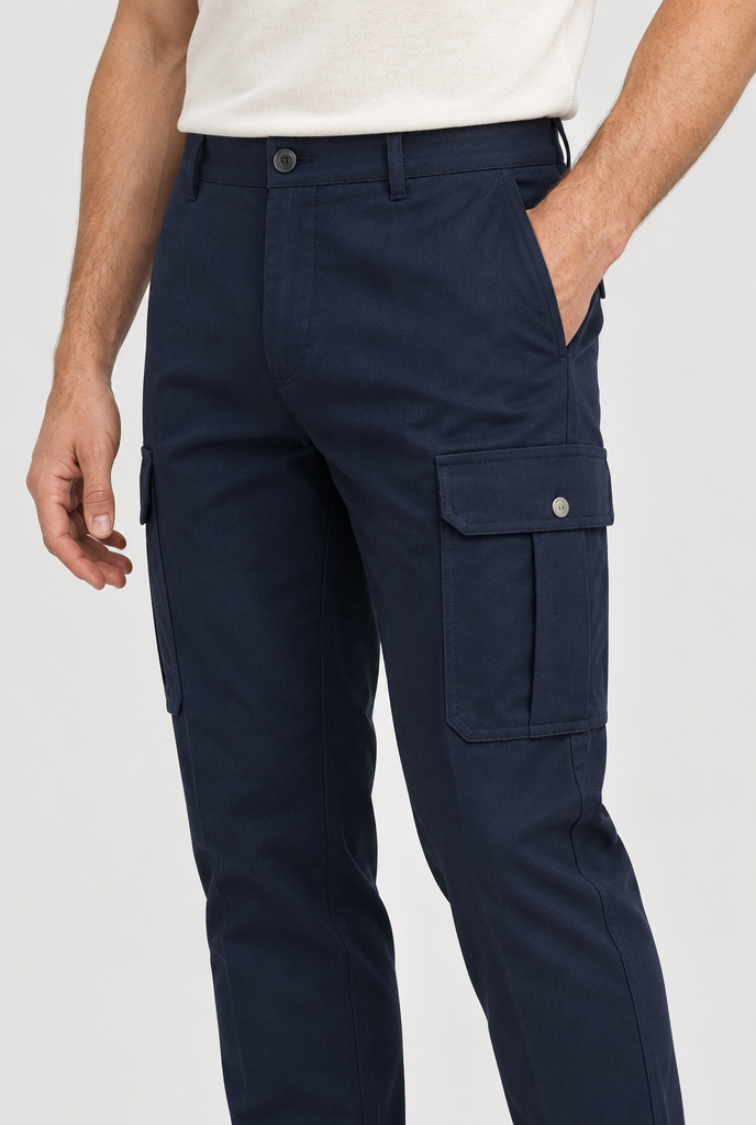 The Slim Cargo Trouser — Navy Blue — detail