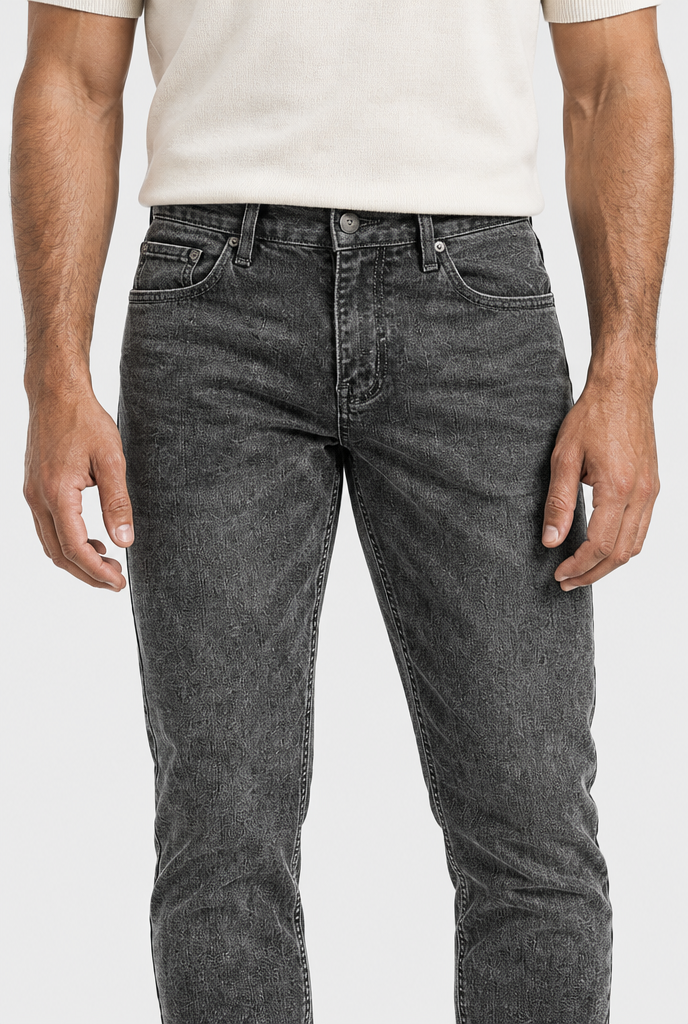 The Slim Jean — Dark Grey — waist and pocket detail
