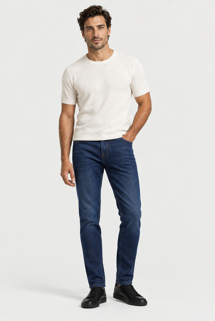 The Slim Jean — Navy Blue — full-length studio look