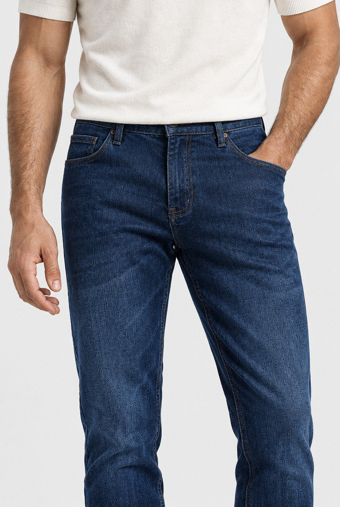 The Slim Jean — Navy Blue — waist and pocket detail