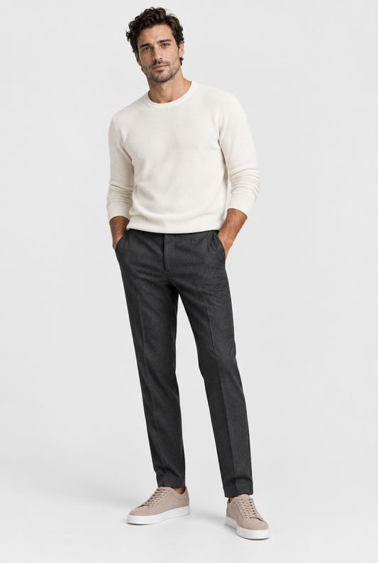 The Suede Trainer — Taupe — front view