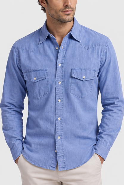 The Denim Shirt in Light Blue, garment detail
