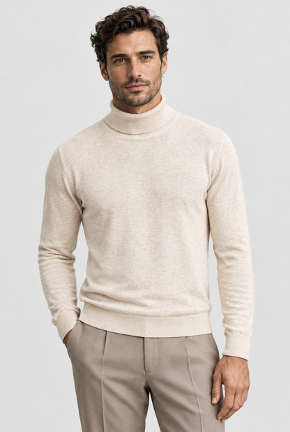 The Turtleneck Sweater — Oat Milk Melange — front view