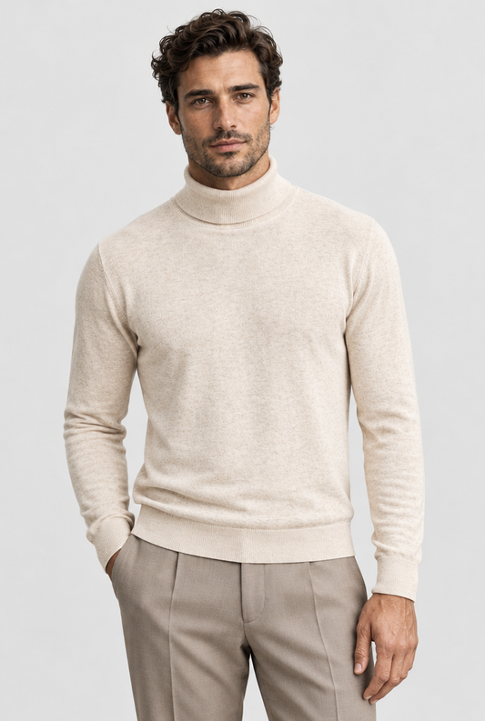 The Turtleneck Sweater — Oat Milk Melange — front view