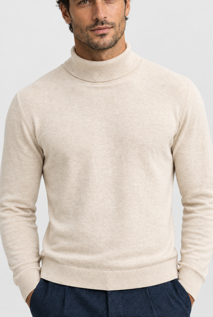 The Turtleneck Sweater — Oat Milk Melange — detail