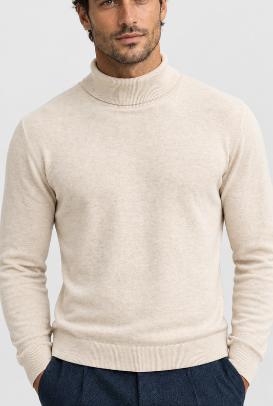 The Turtleneck Sweater — Oat Milk Melange — detail