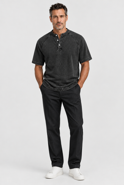 HEIRVALE The Washed Henley in Black