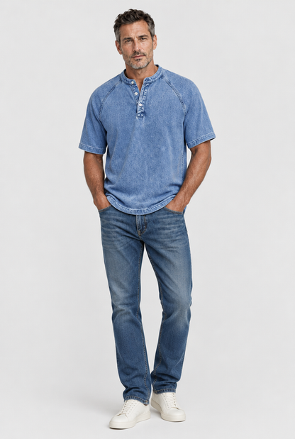 HEIRVALE The Washed Henley in Blue