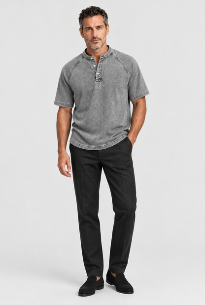 HEIRVALE The Washed Henley in Light Gray