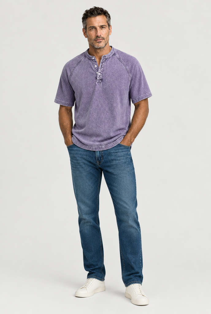 HEIRVALE The Washed Henley in Purple