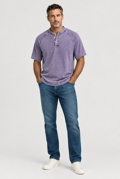 HEIRVALE The Washed Henley in Purple