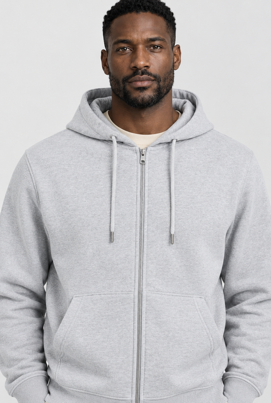 The Zip Hoodie — Grey Marl — detail